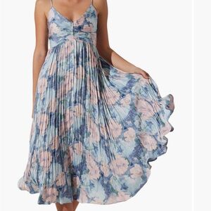 Astr Blue and Pink Floral Midi Dress